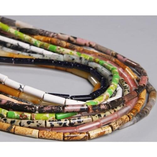 Multi-color imperial Stone beads 4x13mm picture shoushan malachite Howlite Map stone Tube Cylinder Bead For DIY Jewelry Making