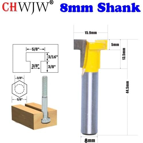 CHWJW 1PC 8mm Shank 3/8" Hex Bolt T Slot Router Bit