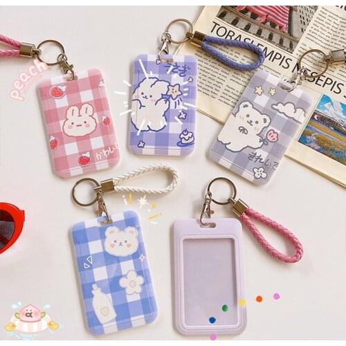 Transparent Badge Holder for Women Men Card Case Short Rope Keychain Cardholder Girls Cute Animal Prints School Name Pass Cover