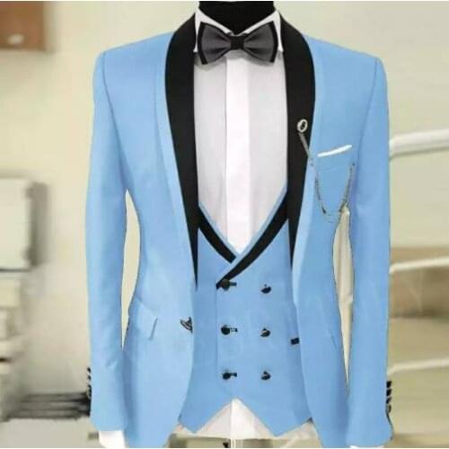 Formal Light Blue Suits Slim Fit Tuxedos 3 Pieces Costume Homme Wedding Blazer For Men Vestidos De Fiesta Groom Prom Set