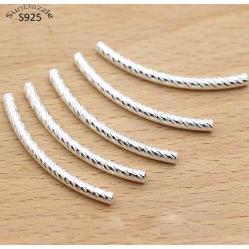 Real Pure Solid 925 Sterling Silver Connector Long Curved Tube Beads Spacer for Bracelet Necklace Jewelry Making Findings