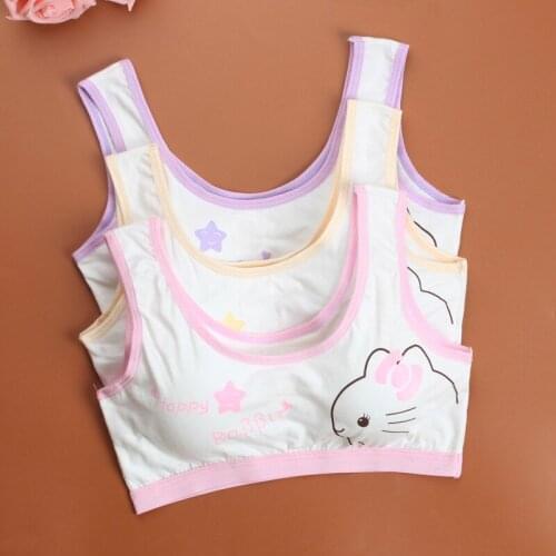 Cotton Girls Vest Development Period Students Brassiere Cotton Summer Animal Rabbit Printing Bras FS0379