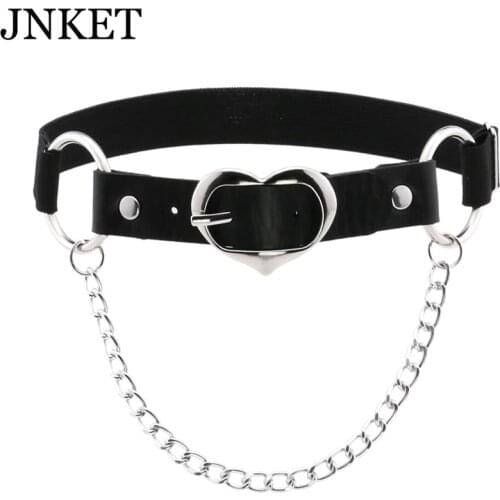 JNKET New Womens Punk Peach Love Heart Garter Belt Metal Chain Leg Ring Garter PU Leather Leg Belt Suspender Elastic Leg Ring