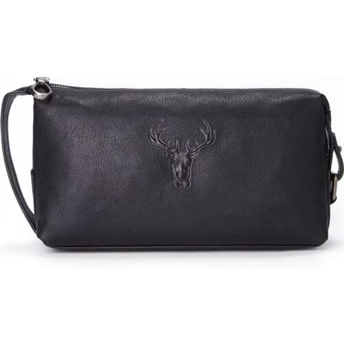 Unisex leather storage cosmetic bag, retro travel toiletry bag, deer head layer leather multi-function clutch