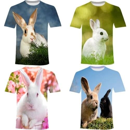 Summer New Womens Rabbit T-shirt 3D Short-sleeved Harajuku Style T-shirt Summer Top