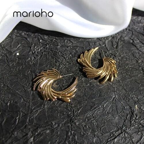 Marioho Fashion Metal Wing Dangle Earrings Gold Color Geometric Swirl Earrings Female Statement For Women Party Wedding Jewelry