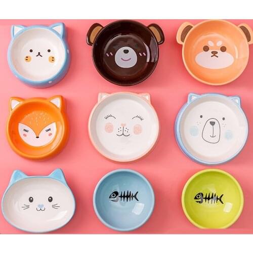 Cartoon Cute Ceramics Puppy Cat Dog Pet Eating And Drinking Bowl Water Bowl Feeder Pets Supplies Feeding Single Bowl Porcelain