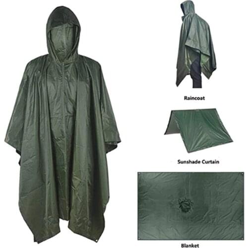Multifunctional Raincoat Military Waterproof Rain Coat Survival Poncho Outdoor Camping Tent Mat for Outdoor Hunting Hiking
