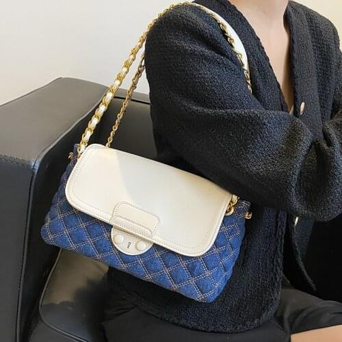 Fashion Lingge Chain Shoulder Bag For Women 2021 New Denim Quilted Shoulder Purse Brand Designer Handbag Versatile Crossbody Bag