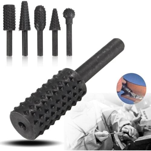 5PCS Drill Bits Set Wood Carving File Rasp Drill Bit 6mm(1/4'') Shank Woodworking Chisel Shaped Rotating Head