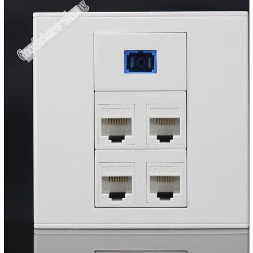 Wall Plate 5 Ports Four Ports CAT5E RJ45 Network LAN & One SC Optica Fiber Panel Faceplate Standard Size Wholesale Lots