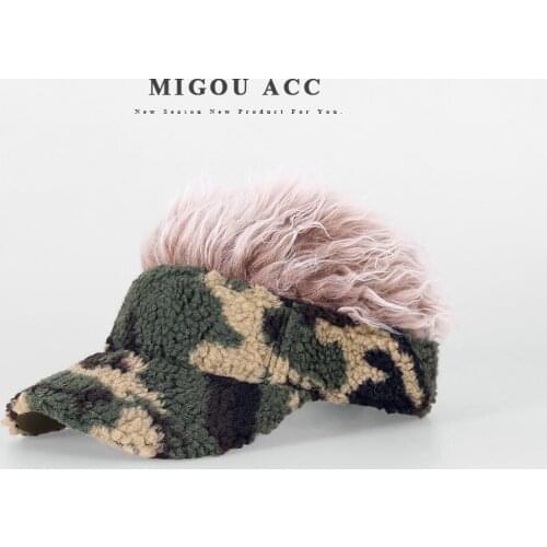 The New Trend Autumn And Winter Male Baseball Cap Lamb Warm Spiked Wigs Fake Flair Hair Visor Fun Toupee Hats 2021