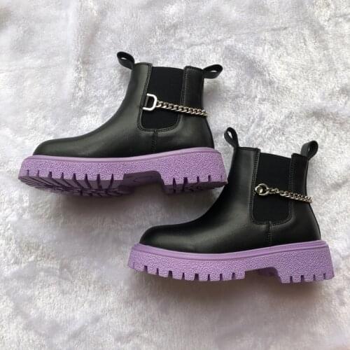 2021 New Women Chelsea Boots Fashion Silver Chain Design Women Ankle Boots Chunky Heel Platform Ankle Boots For Women