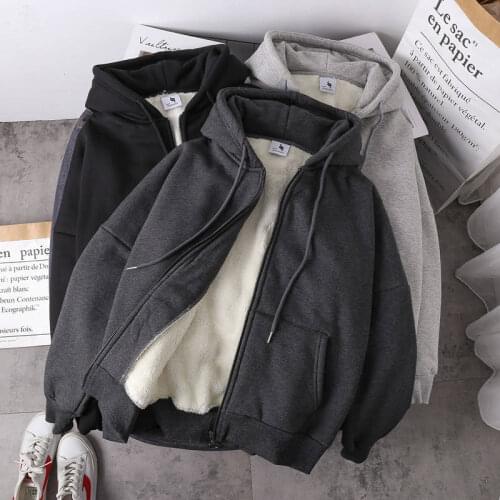 New Long Sleeve Faux Wool Liner Thick Coat Winter Women Casual Loose Hooded christmas Sweatshirt All-match Zip-up Hoodies Autumn