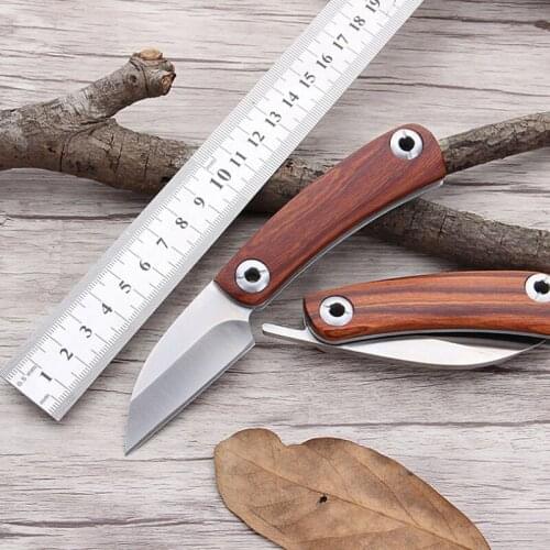 D2 Pocket Knife Mini Kitchen Knives Survival Camping Folding EDC Knife Self Defense With Natural Dalbergia Wood Handle