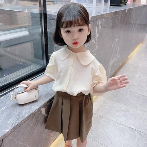Girls Sweet Pleated Skirt Suit 0-7 Years Old Childrens Clothing Solid Short Sleeve Kids Summer Casual Clothes Two Pieces