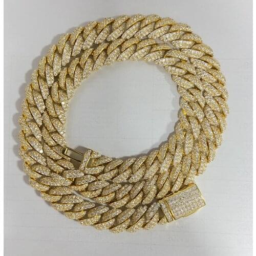 Shiny Yellow Gold Color 925 Silver 10mm Width 18 Inches Full Synthetic Moissanite Gemstone Cuban Rock Necklace