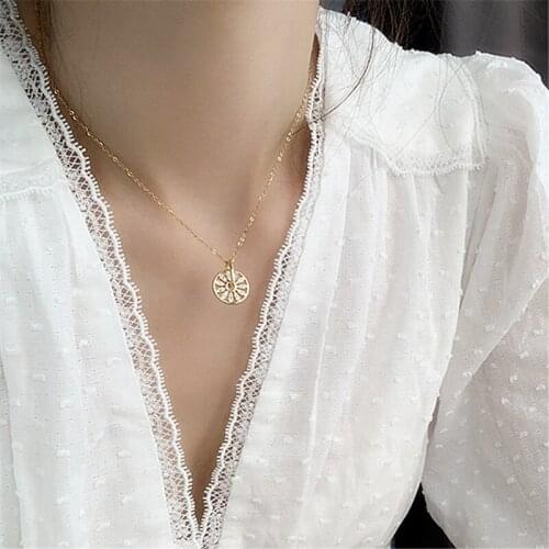 Pendant Necklace for Women Round Sun Flower Mini Zircon Necklace Chain Women Jewelry Wholesale