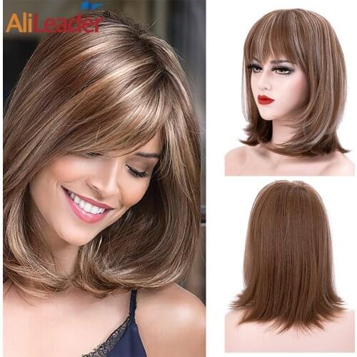 Short Bob Wigs For Women Synthetic Hair Wig Brown Straight Heat Resistant Fake Hair Wigs Alileader Hair 8" 14" 28"