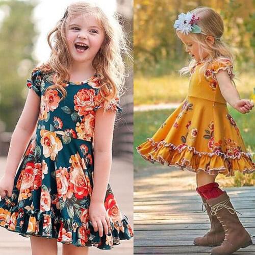 Pudcoco Girl Dress 1Y-6Y Toddler Baby Girls Toddler Floral Dresses Kids Summer Party Dress Sundress