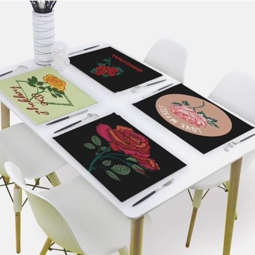 Rose printing Placemat for Dining Table Plant style Drink Coasters 32x42cm Rectangle Coaster Tableware Mat Kitchen Decoration