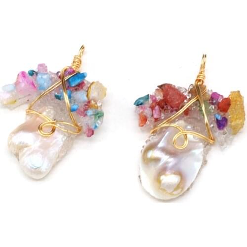 Natural Freshwater Pearl Pendant Copper Wire Winding Pearls Charms Pendant for Women Jewelry Making DIY Necklace Earring 35x55mm