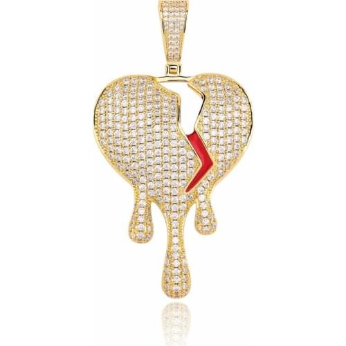 New Iced Out Water Drop Heartbreak Pendant Rhinestone Pendant Necklace For Men Women Gifts Fashion Hip hop Jewelry