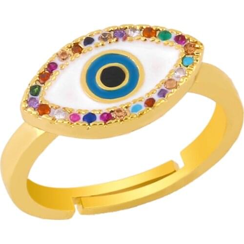 Gold Filled Evil Eye Rings For Women Multicolor Adjustable Greek Eye Enamel Rings Zirconia Turkish Jewelry olho grego rigj44