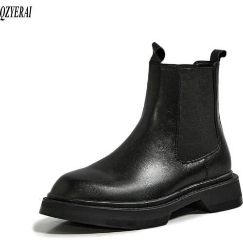 QZYERAI New style Genuine leather Womens boots European style fashion cowhide Female boots Autumn and winter shoes