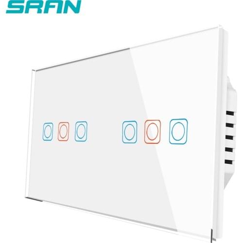 Luxury Wall Touch Sensor Switch,EU Standard Led Light Switch 220v, Switch Power,White Crystal Glass, 6Gang 1Way Switch 153*82mm