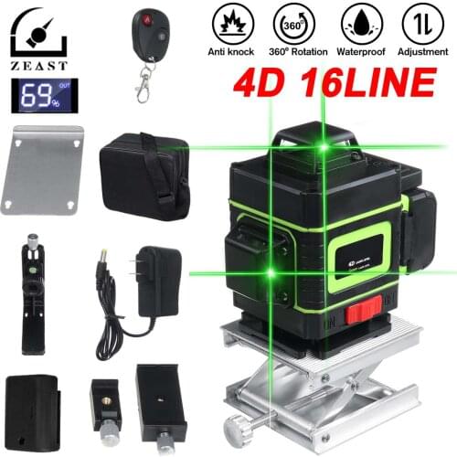 ZEAST Rotary Laser Level 360° 16 Lines 4D Green Beam Cross Line Laser leveler Self-Leveling Horizontal Vertical Indoor Outdoor