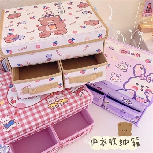 Rabbit Bear Foldable Desktop Storage Basket Sundries Storage Organizer Box Underwear Vosmetic Bag Accessories Scarf Socks