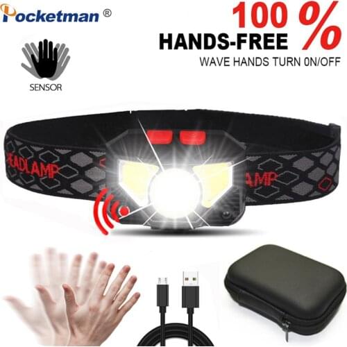 95000lums Hands-free LED Headlamp Waterproof Motion Sensor head lamp LED headlight Torch Usb Rechargeable Built-in battery