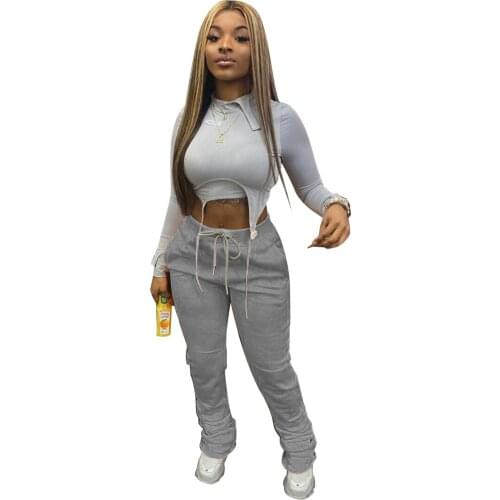 Loose Pants with Drawstring Pocket Cotton Trousers Solid Casual Plush Stacked Sweat Pants Women