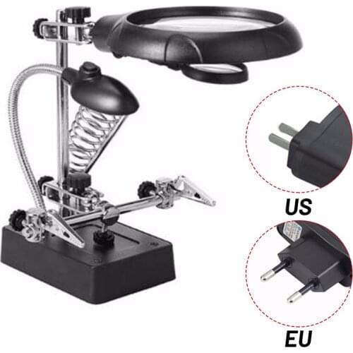 Welding Magnifying Glass 2.5X-10X Lens LED Auxiliary Clip Soldering Iron Stand Desktop Magnifier Third Hand Repair Stand Station