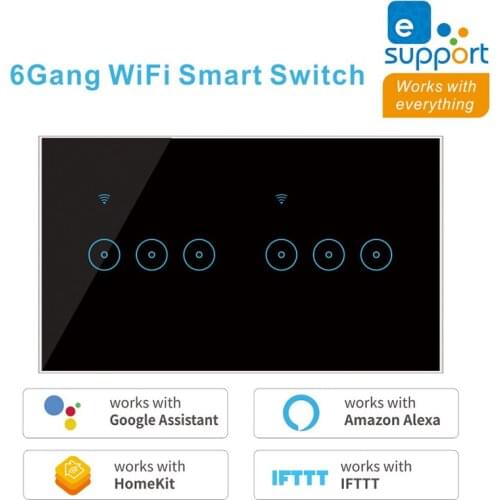 WiFi Smart Switch Tuya eWeLink 4 5 6 Gang Glass Touch Panel Wall Switch Wireless Control Alexa Google Home Compatible 95-240V AC