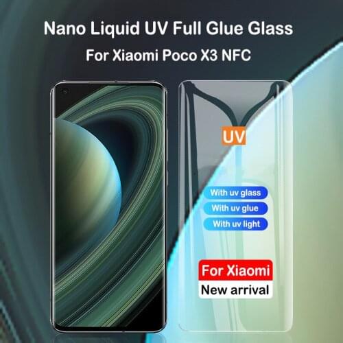 UV Glue Tempered Glass For Xiaomi Poco X3 UV Liquid Glue Screen Protector For Xiaomi Poco X2 Pro Poco X3 NFC 3D Protective Glass