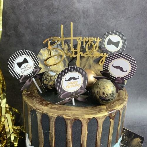 1Pcs Gold PinK Purple Happy Birthday Cake Topper Acrylic Letter Cake Top Flag Decoration for Kids Birthday DIY Party Supplies G