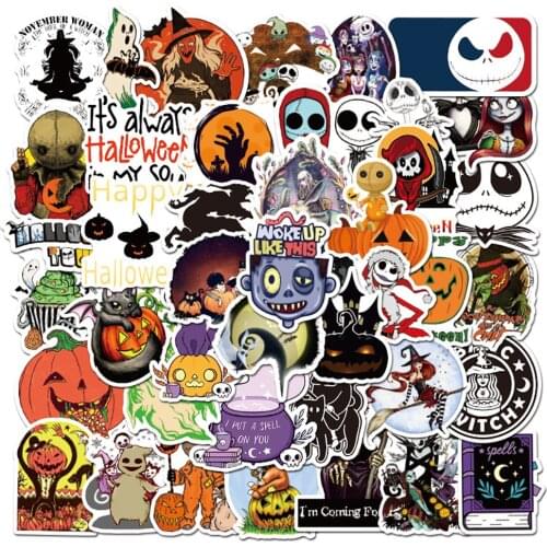 50PCS Cartoon Halloween Horror Series Stickers DIY Skateboard Guitar Phone Laptop Waterproof Classic Toy Sticker for Kid Gift