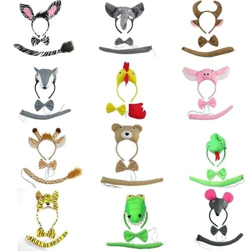 12pack Adult Kids Theme Birthday Party Costume Animals Ear Headband Cosplay Props Gift Ears Tail Bow Halloween Fancy Dress