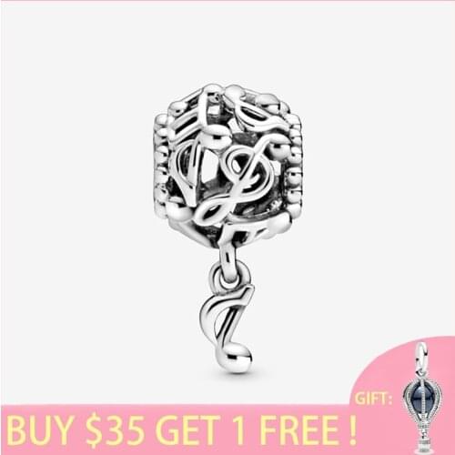 2021 New Arrival S925 Sterling Silver Beads Openwork Music Notes Charms fit Original Pandora Bracelets Women DIY Jewelry