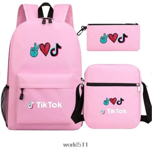 Hot Tik Tok 3pcs Set Backpack Children Anime Cartoon School Bag Bookbag Men Women Travel bags Mochila Daily Rucksack