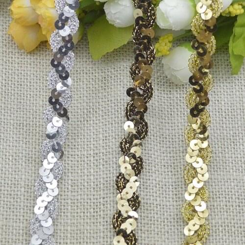 5m Shiny Beading Gold Sequins Lace Fabric Trim For Wedding Decor Handmade DIY Craft Lace Ribbon Fabric Garments Sewing Supplies