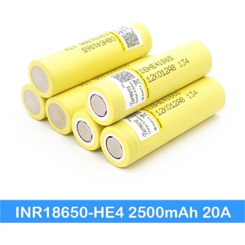 Turmera 18650 HE4 2500mAh Battery 20A 18650 Lithium Batteries for 12V 16.8V 18V 21V 25V Drill Screwdriver Battery and E-bike Use