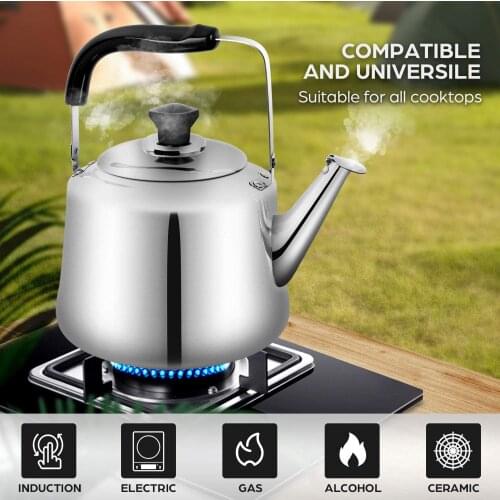 3L Whistling Water Kettle Stainless Steel Coffee Teapot Heat-proof Folding Handle For Gas Stoves Fire Induction Cookers Hiking