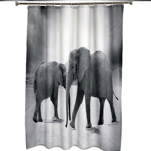 Black Backdrop African Elephant Pattern Shower Curtain Set Wild Animal 3D Print Bathroom Home Decor Boys Gift Bath Curtains