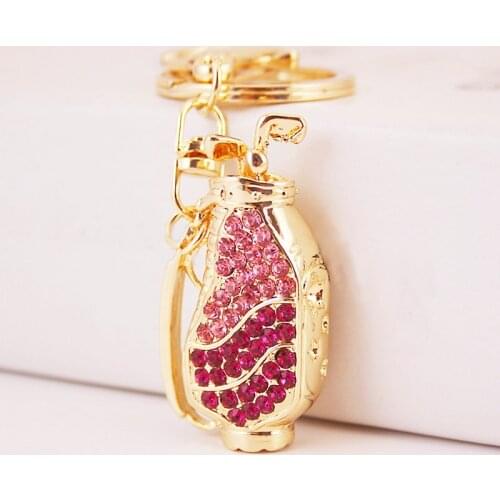 Coloful Rhinestone Crystal Alloy Cover Golf Bag Keychain Women Handbag Accessories Sports Metal Keyring Jewelry Car Key Holder