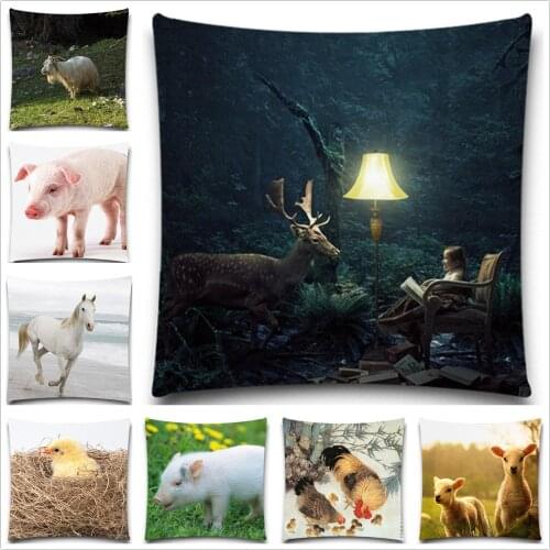 Chick/Horse/Elk Pattern Square 18 Inches Animal Pillow Case Cotton Polyester Chair Seat and Waist Home Living Textile 5 size