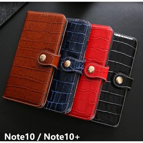 For Samsung Galaxy Note10 Note10+ Note 10 Plus Genuine Leather Crocodile Grain Flip Wallet Case Phone Cover Magnetic Card Pocket