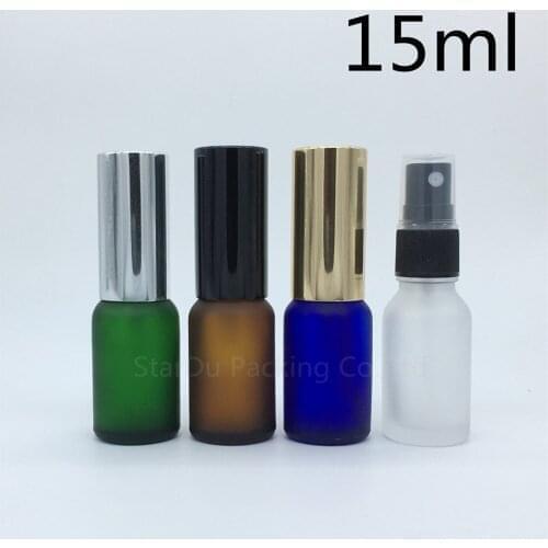 Travel bottle 15ml amber blue green transparent frosted glass bottle with sprayer, 15cc perfume bottle Spray Bottles 500pcs